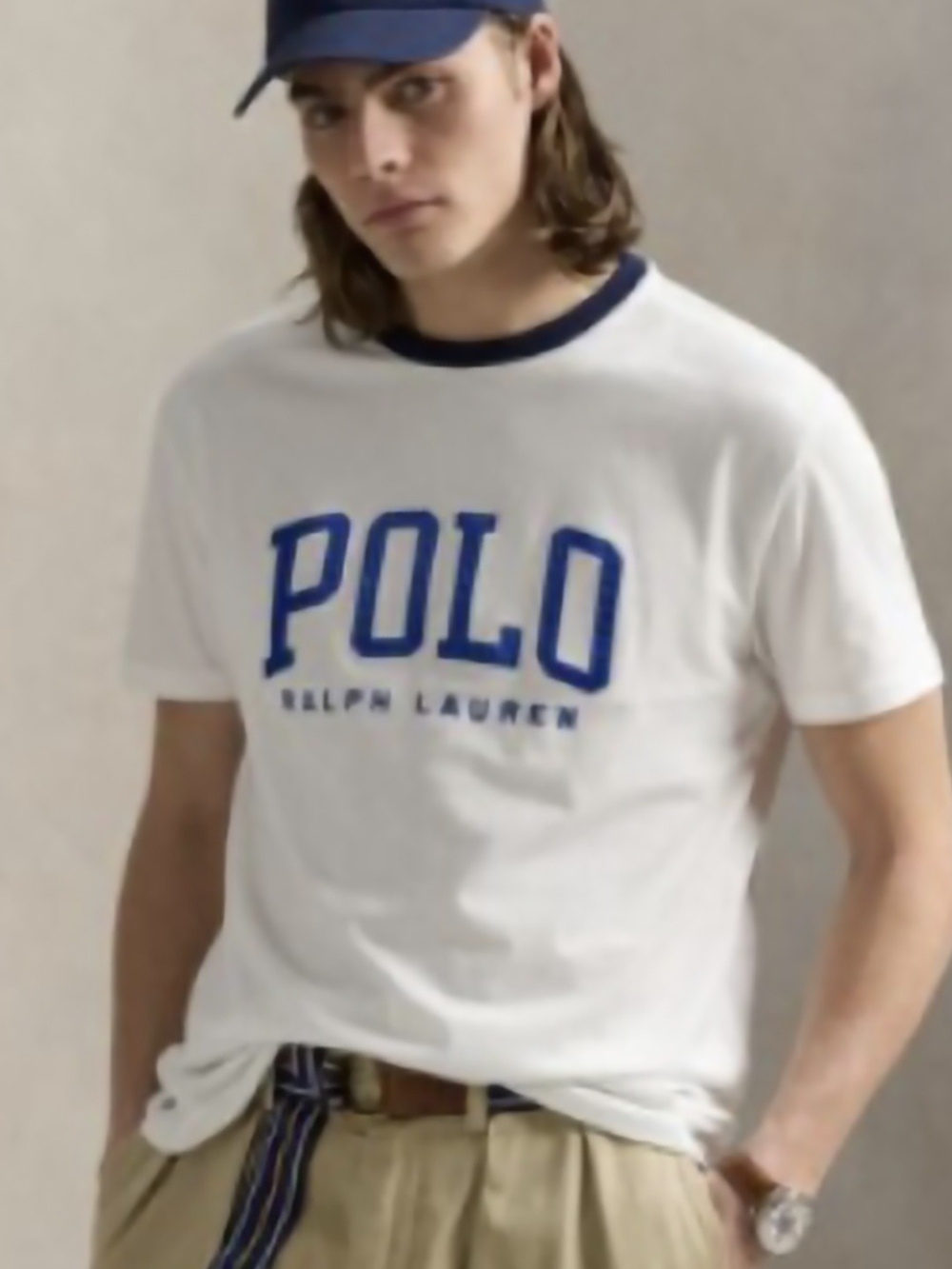 Ralph Lauren White Tee with Blue Logo & Navy Trim